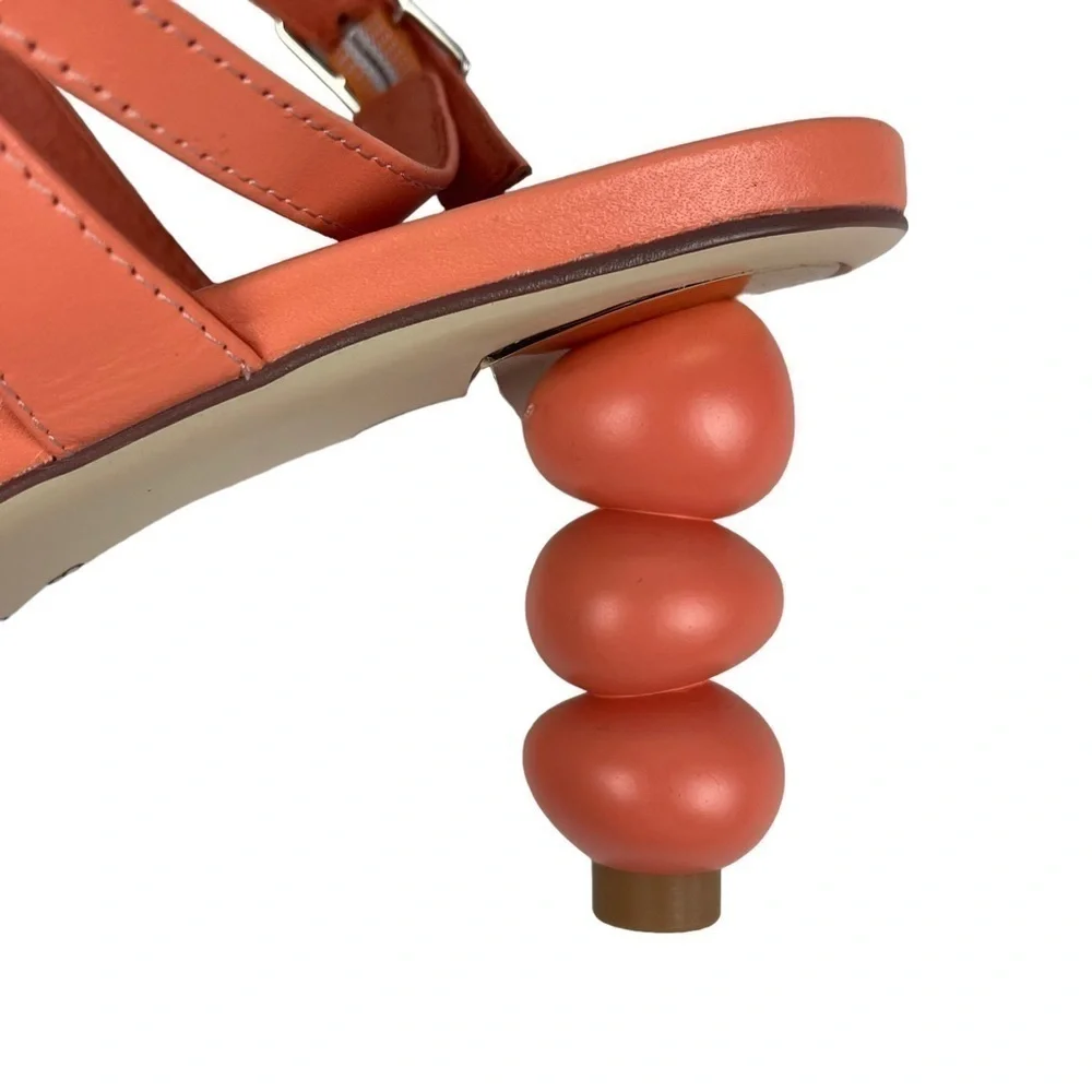 ANTHROPOLOGIE CAVERLEY MAZIE STRAPPY SQUARE TOE CORAL ROCK ANKLE WRAP HEELS
